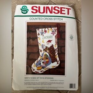 Sunset Santa's Bag of Toys Stocking Counted Cross Stitch 1990 Shirley Delph BNIP